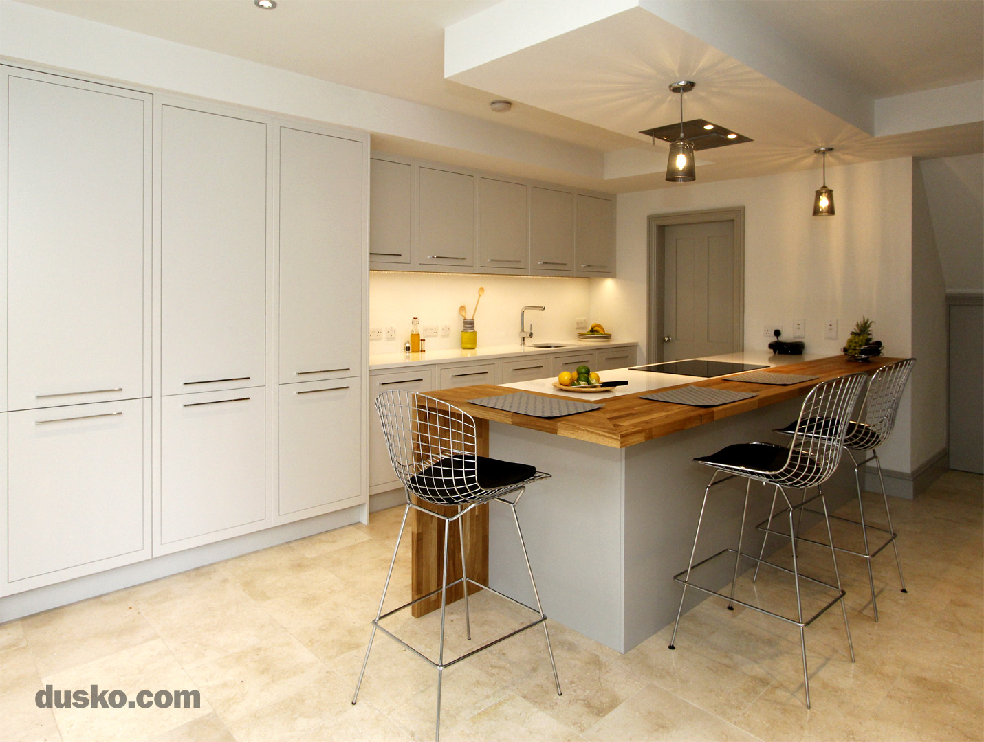 Contemporary Open Plan Kitchen and Dining Area in Handforth, Cheshire Integrated Fridge Freezer
